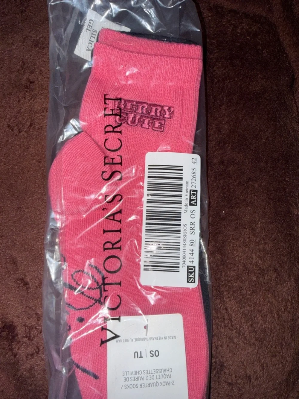 PINK Victoria's Secret “Berry Cute” Pink & Black 2-Pack Quarter Socks- New
